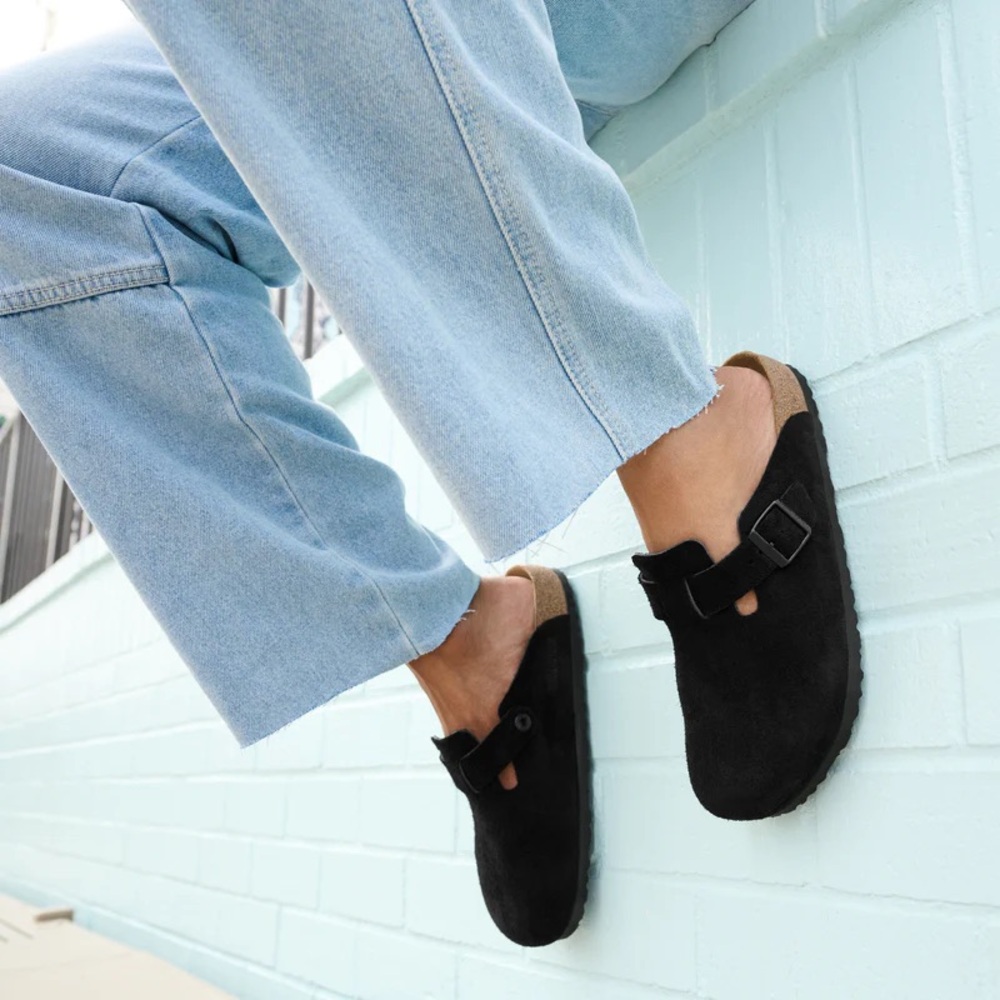 Birkenstock Black Suede Boston Clogs Size 38 N